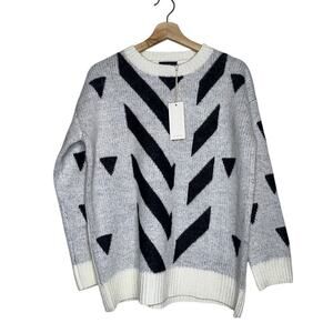Vici Exclusive Chevron Knit Sweater Small Gray Black White Wool Blend NWT